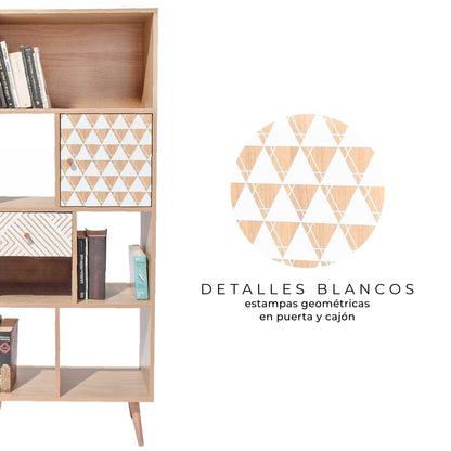 Librero Vertical Moderno Café y Blanco