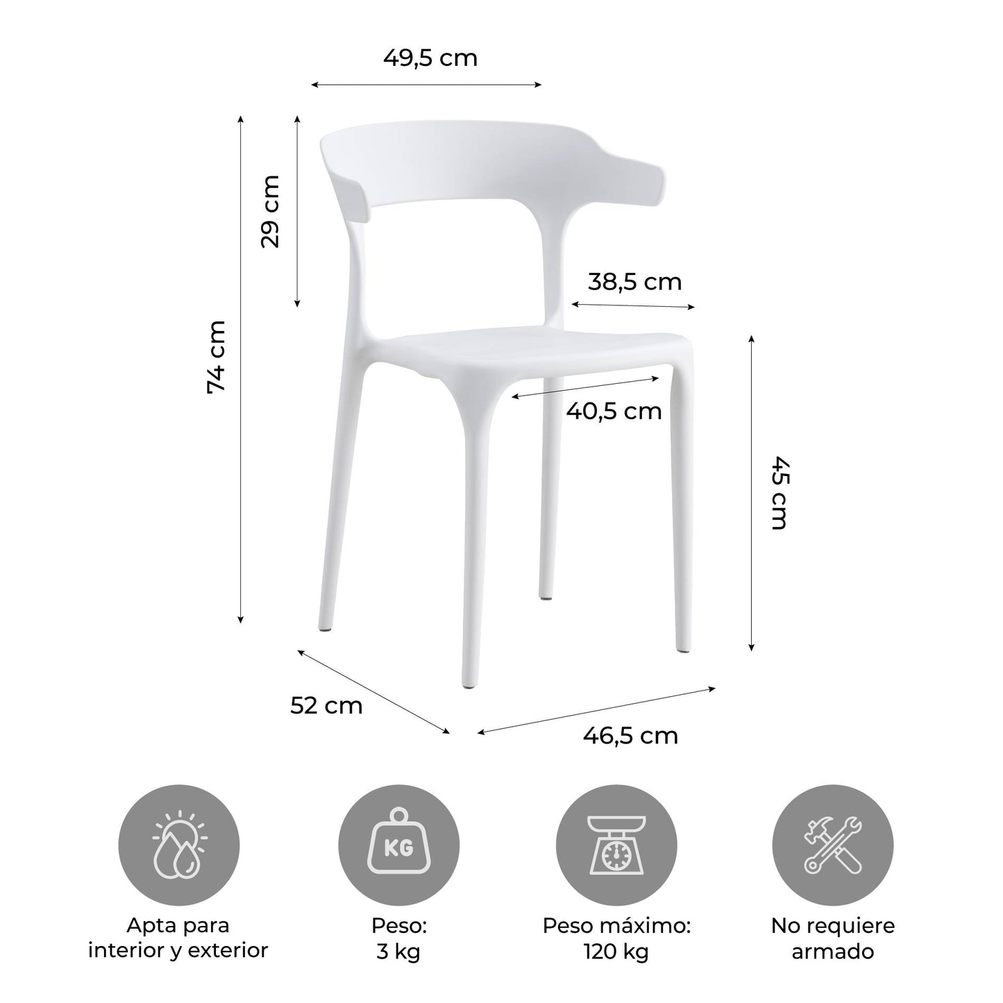 Set 4 Sillas Minimalista Aptas Exterior Blancas