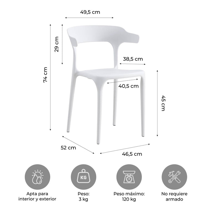 Set 4 Sillas Minimalista Aptas Exterior Blancas