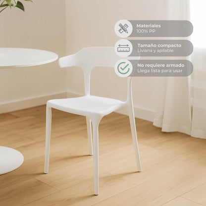 Set 4 Sillas Minimalista Aptas Exterior Blancas