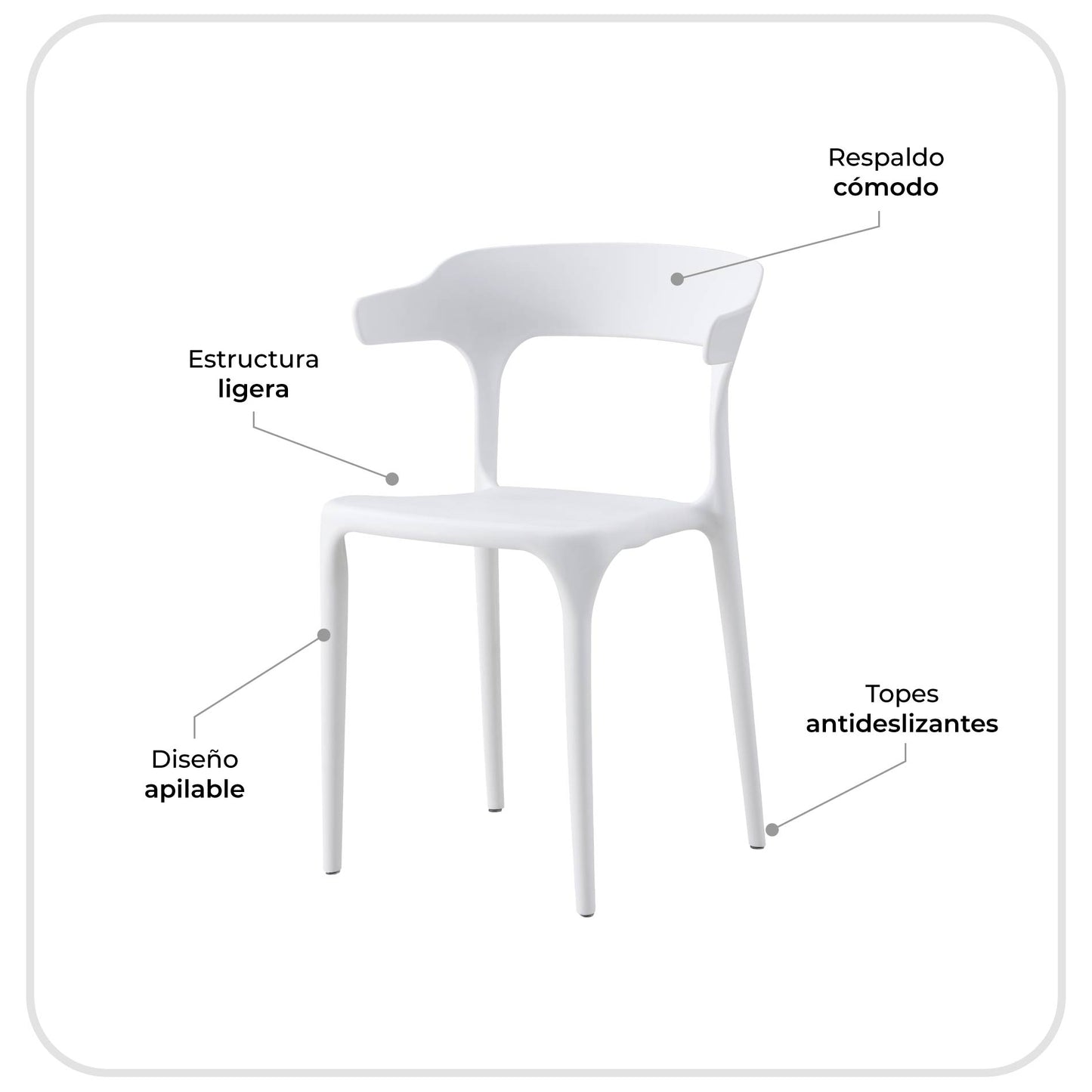 Set 4 Sillas Minimalista Aptas Exterior Blancas