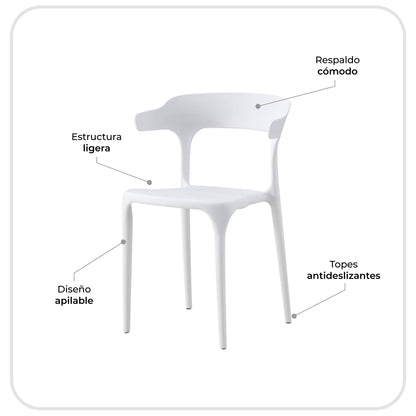 Set 4 Sillas Minimalista Aptas Exterior Blancas