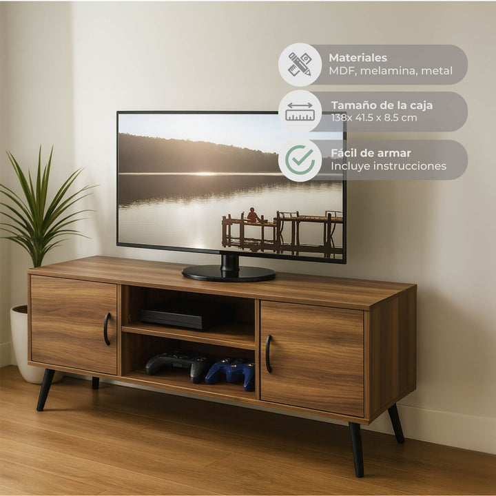 Mueble de TV Lucca-C con Puertas y Entrepaños Café