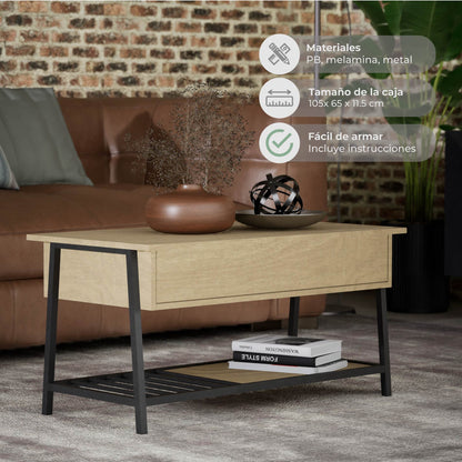 Mesa de Centro Elevable con Compartimento Interno Oculto