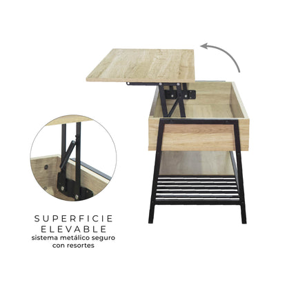 Mesa de Centro Elevable con Compartimento Interno Oculto