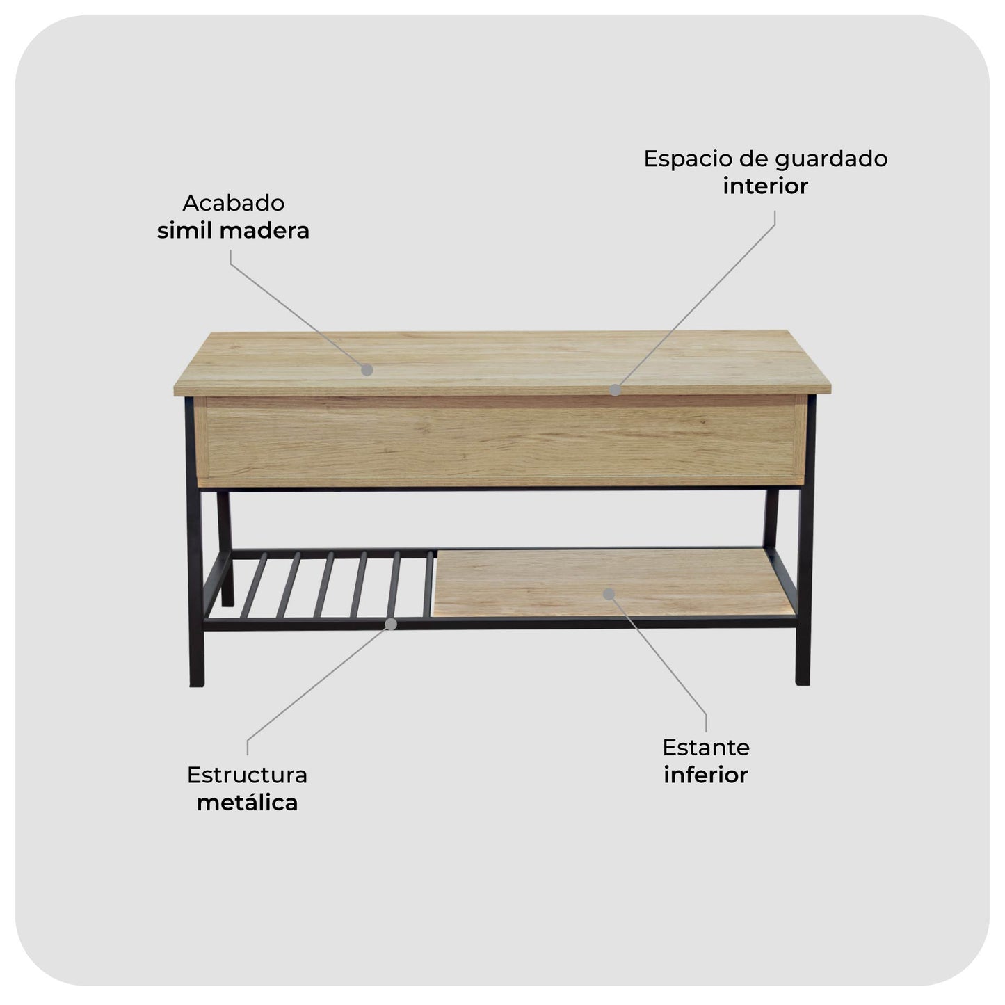 Mesa de Centro Elevable con Compartimento Interno Oculto
