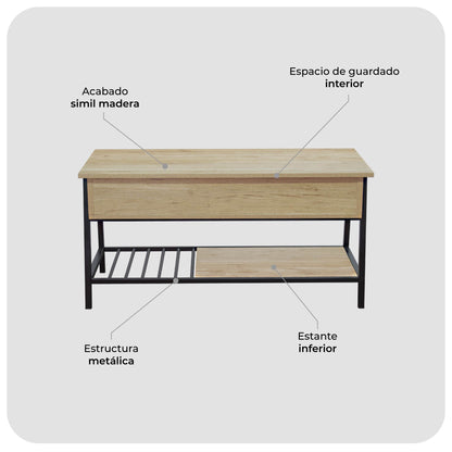 Mesa de Centro Elevable con Compartimento Interno Oculto