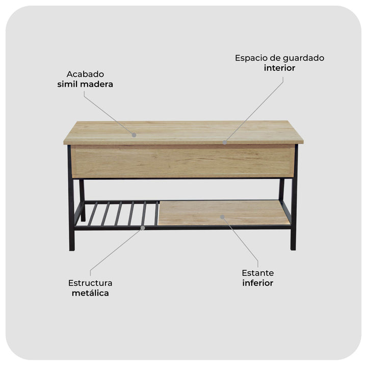 Mesa de Centro Elevable con Compartimento Interno Oculto