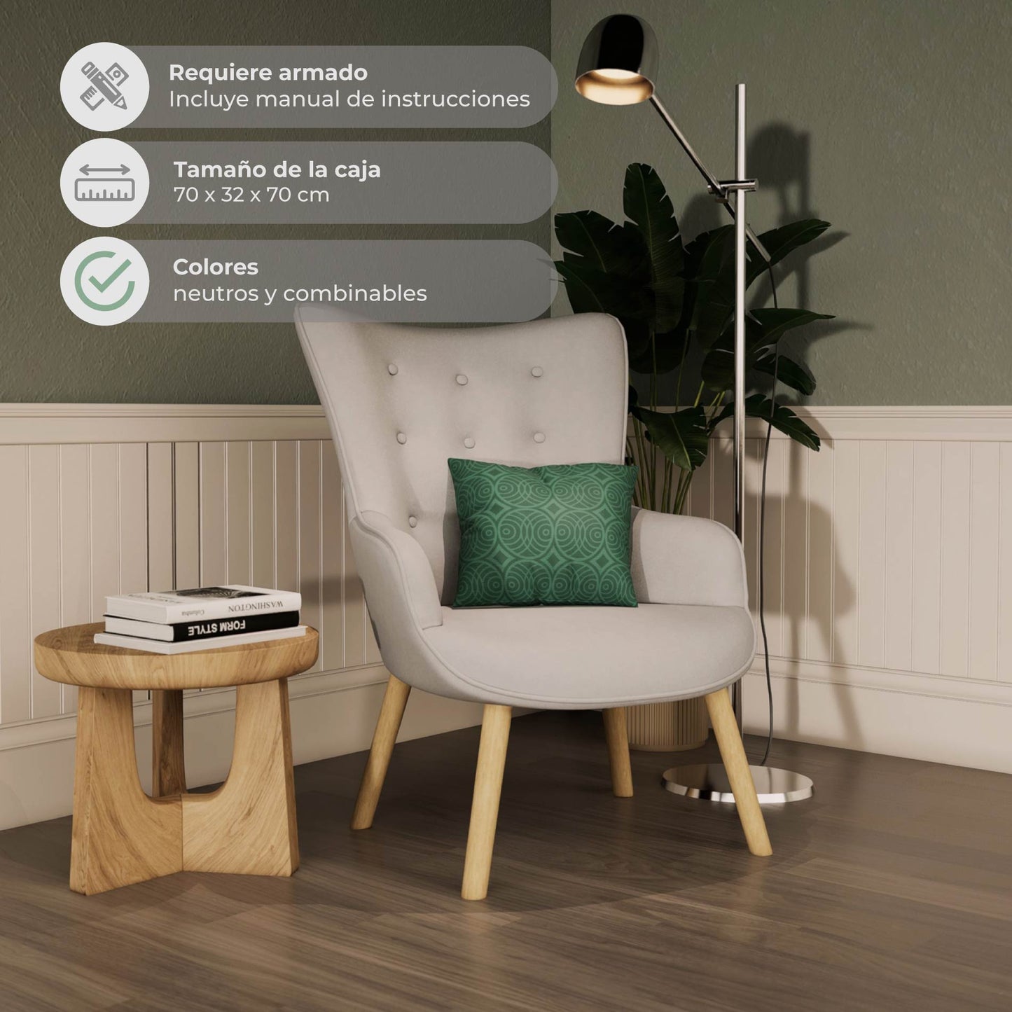 Sillón Individual para Sala Comedor Terciopelo Gris