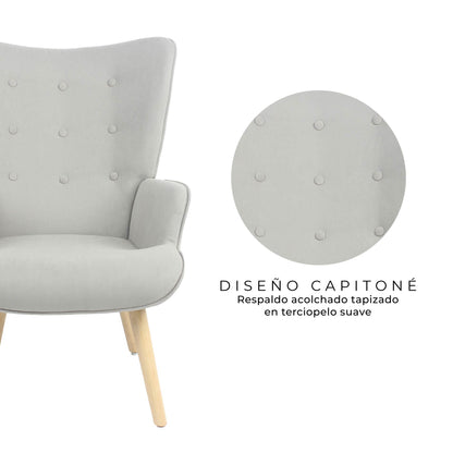 Sillón Individual para Sala Comedor Terciopelo Gris