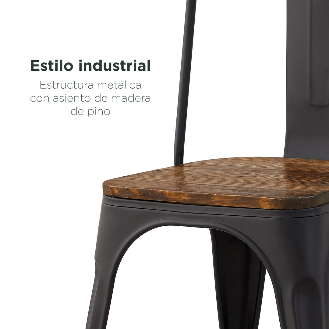 Set 4 Sillas de Comedor Tolix Estilo Industrial Negras