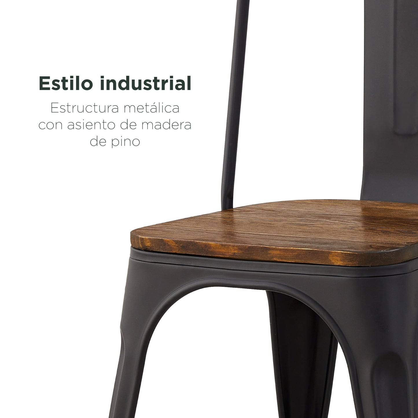 Set 4 Sillas de Comedor Tolix Estilo Industrial Negras