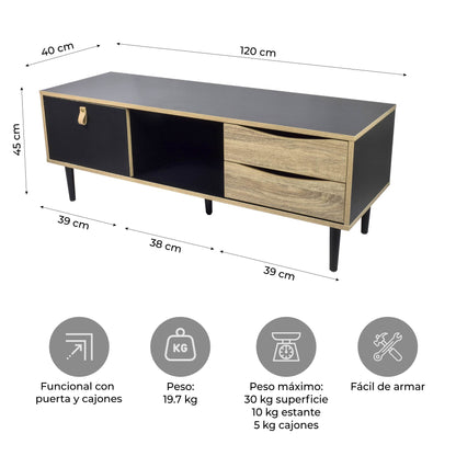 Mueble de TV Venice con Cajones Negro y Café