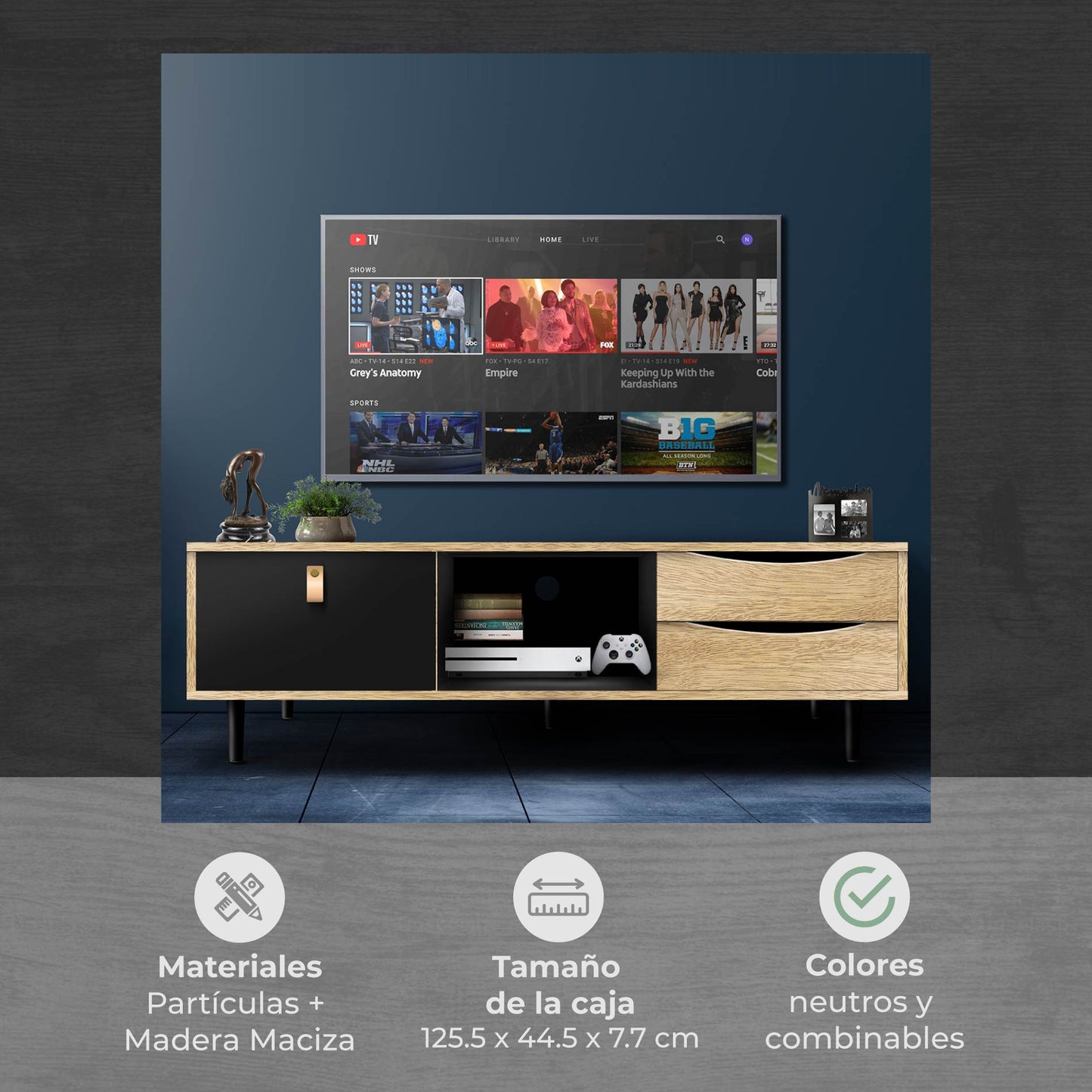 Mueble de TV Venice con Cajones Negro y Café
