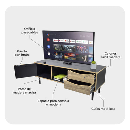 Mueble de TV Venice con Cajones Negro y Café
