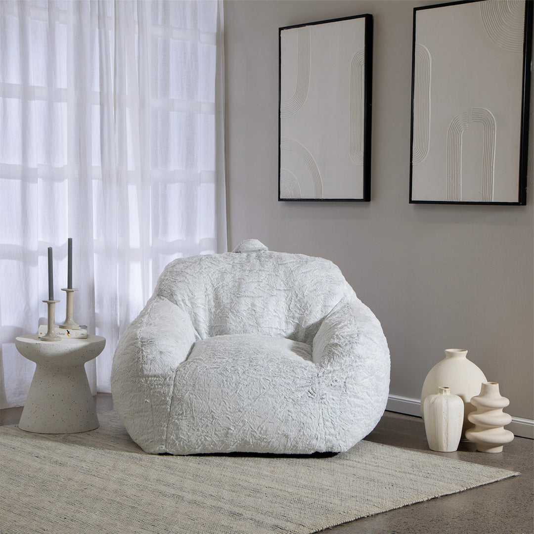 Puff Sillón Individual Tipo Sherpa Gris Claro