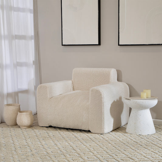 Puff Sillón Individual Tipo Sherpa Beige
