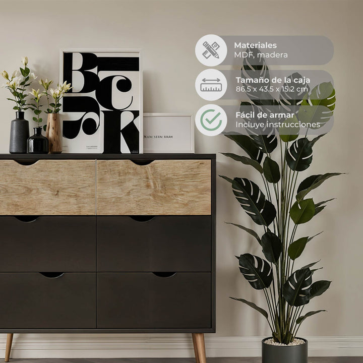 Combo Recámara Nórdica Black: 2 Burós + Cómoda