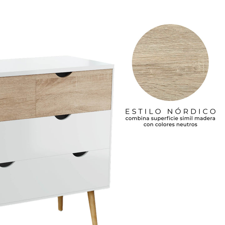 Combo Recámara Nórdica: 2 Burós + Cómoda