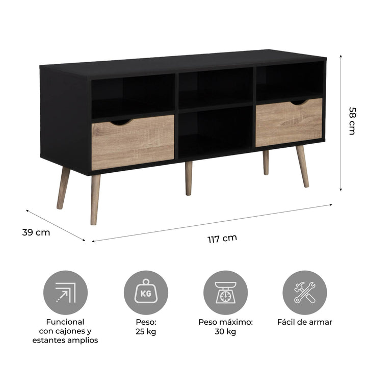 Mueble de TV Rack Nórdico Negro