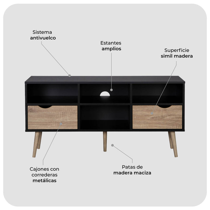 Mueble de TV Rack Nórdico Negro