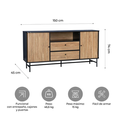 Cómoda Cajonera Moderna con Puertas Corredizas