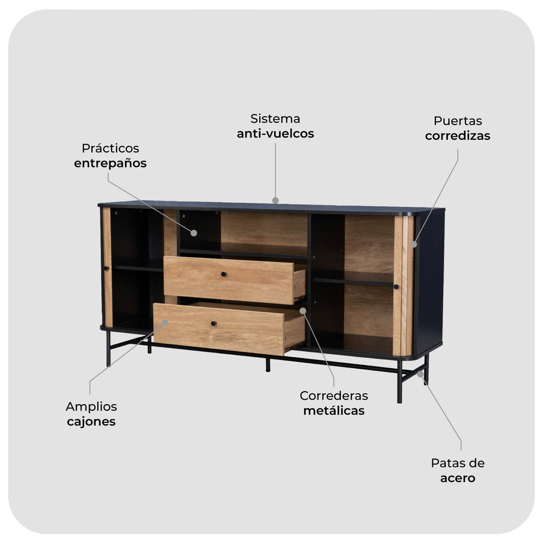 Cómoda Cajonera Moderna con Puertas Corredizas