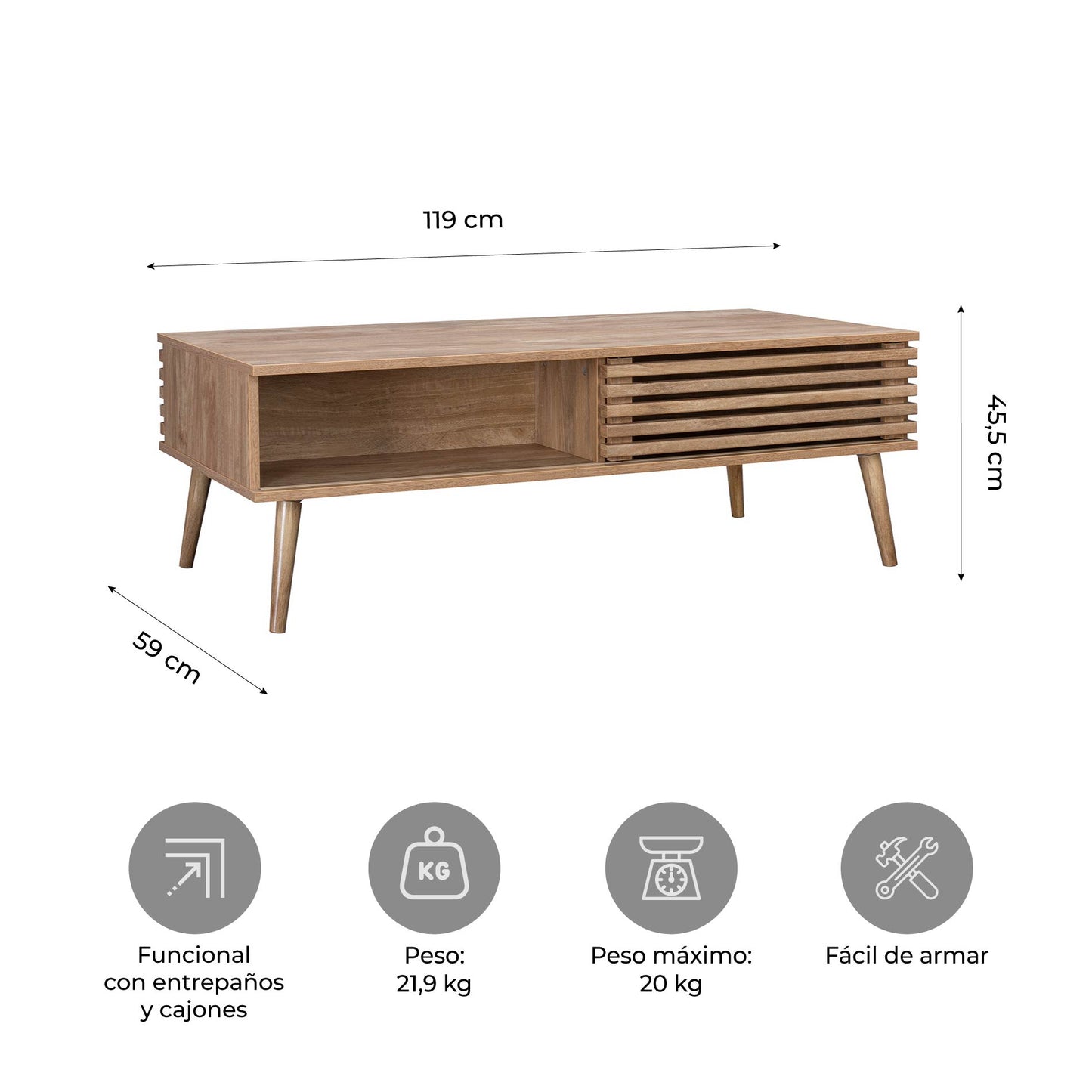 Mesa de Centro Retro con Estante Café