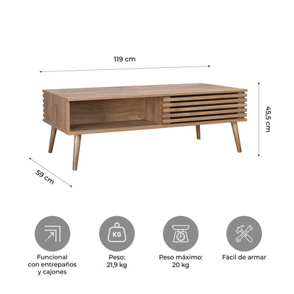 Mesa de Centro Retro con Estante Café