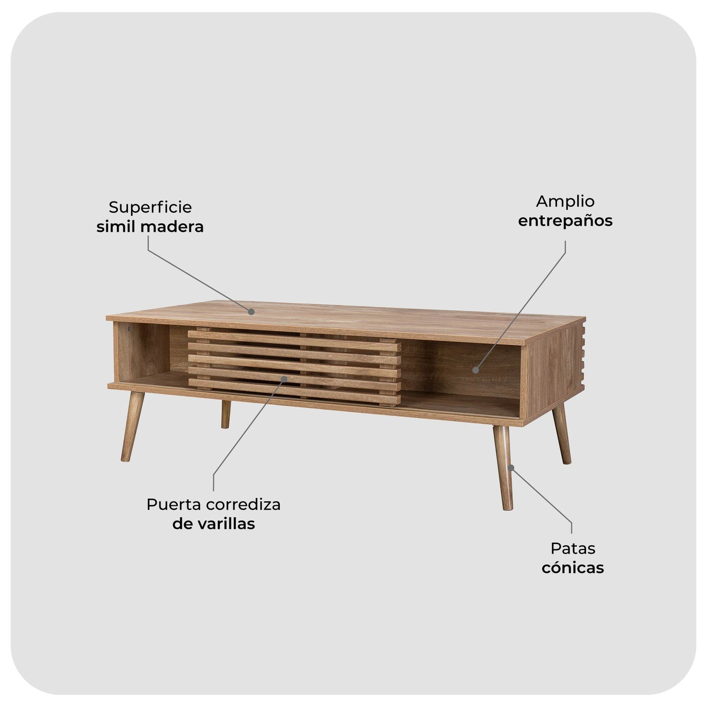 Mesa de Centro Retro con Estante Café