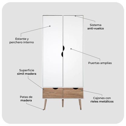 Closet Armario Nórdico con Puertas y Cajones