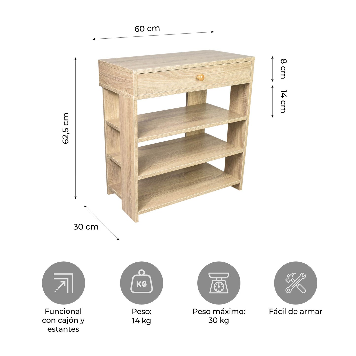 Zapatero Con Cajón Minimalista Estilo Madera Roble