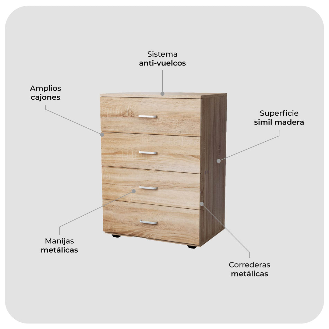 Cómoda Cajonera Kasuga Estilo Roble