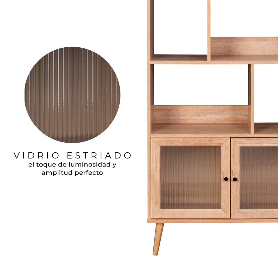 Librero Vertical con Estantes y Puertas de Vidrio