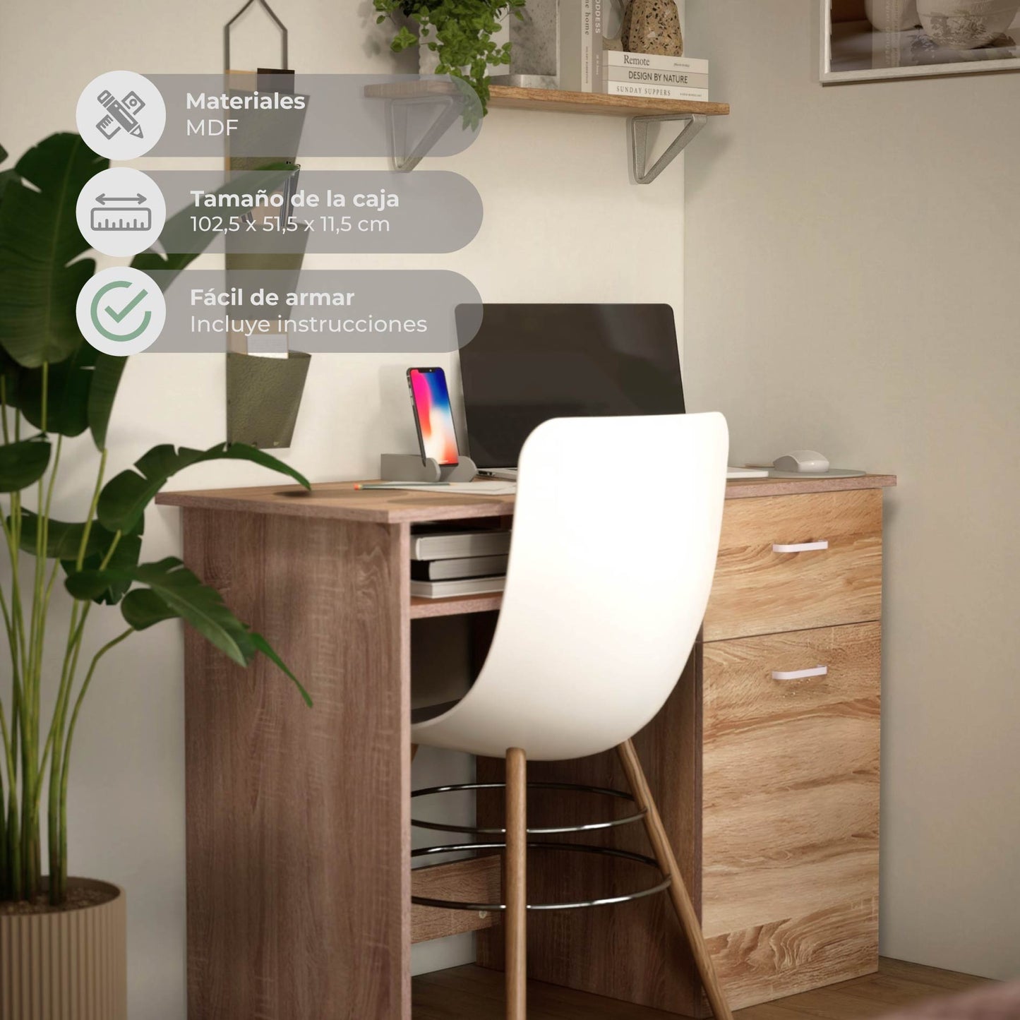 Escritorio con Cajones Minimalista Estilo Madera Roble