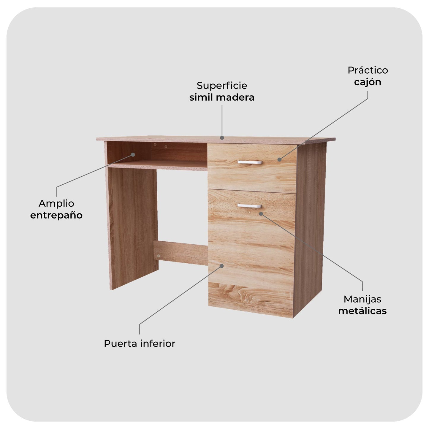 Escritorio con Cajones Minimalista Estilo Madera Roble