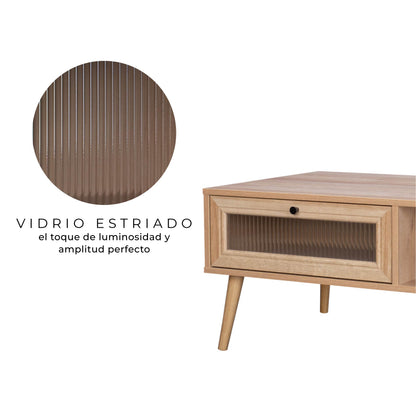 Mesa de Centro con Estante y Cajón de Vidrio