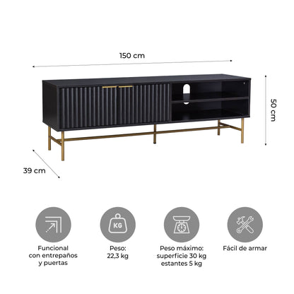 Mueble para TV Moderno Diseño Acanalado Negro y Dorado