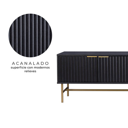 Mueble para TV Moderno Diseño Acanalado Negro y Dorado