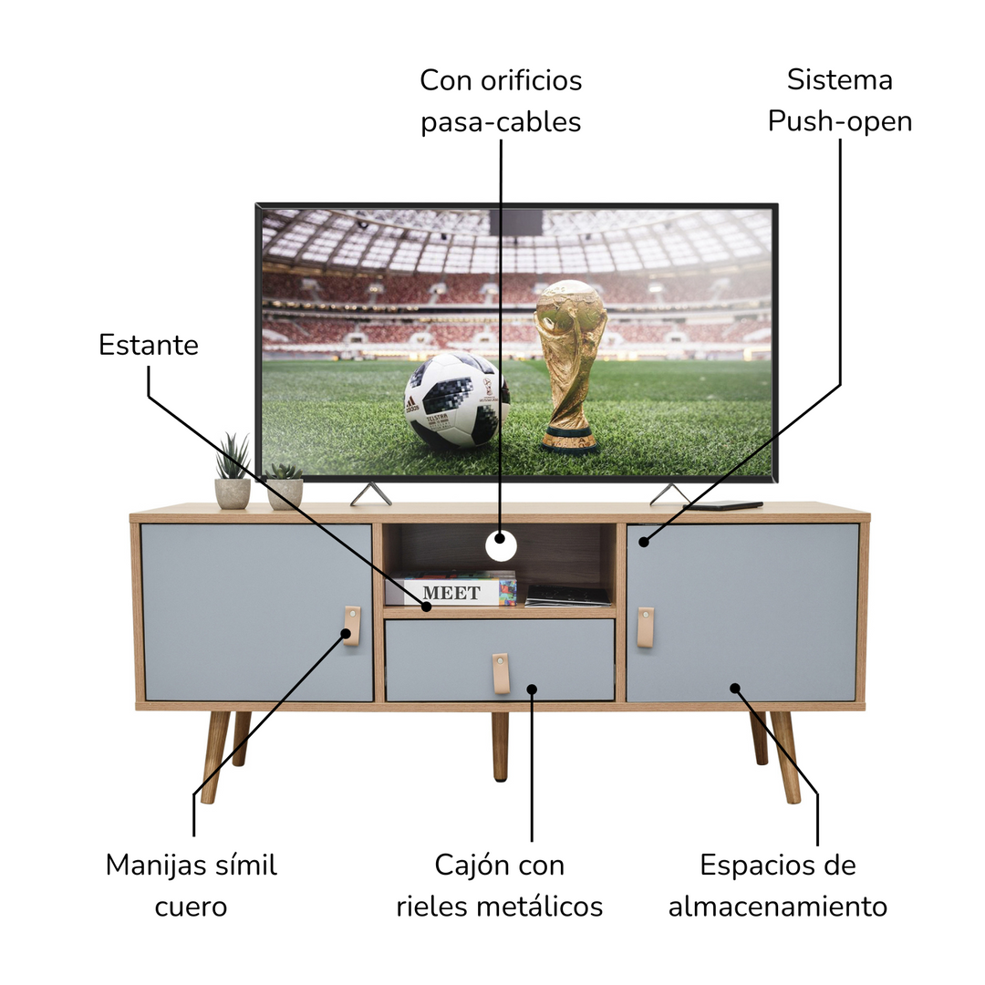 Mueble de TV Pompei Estilo Vintage Café y Gris