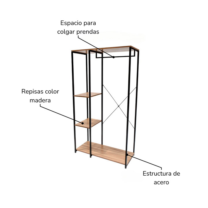 Perchero Closet Minimalista de Acero y Madera Café – Relan MX