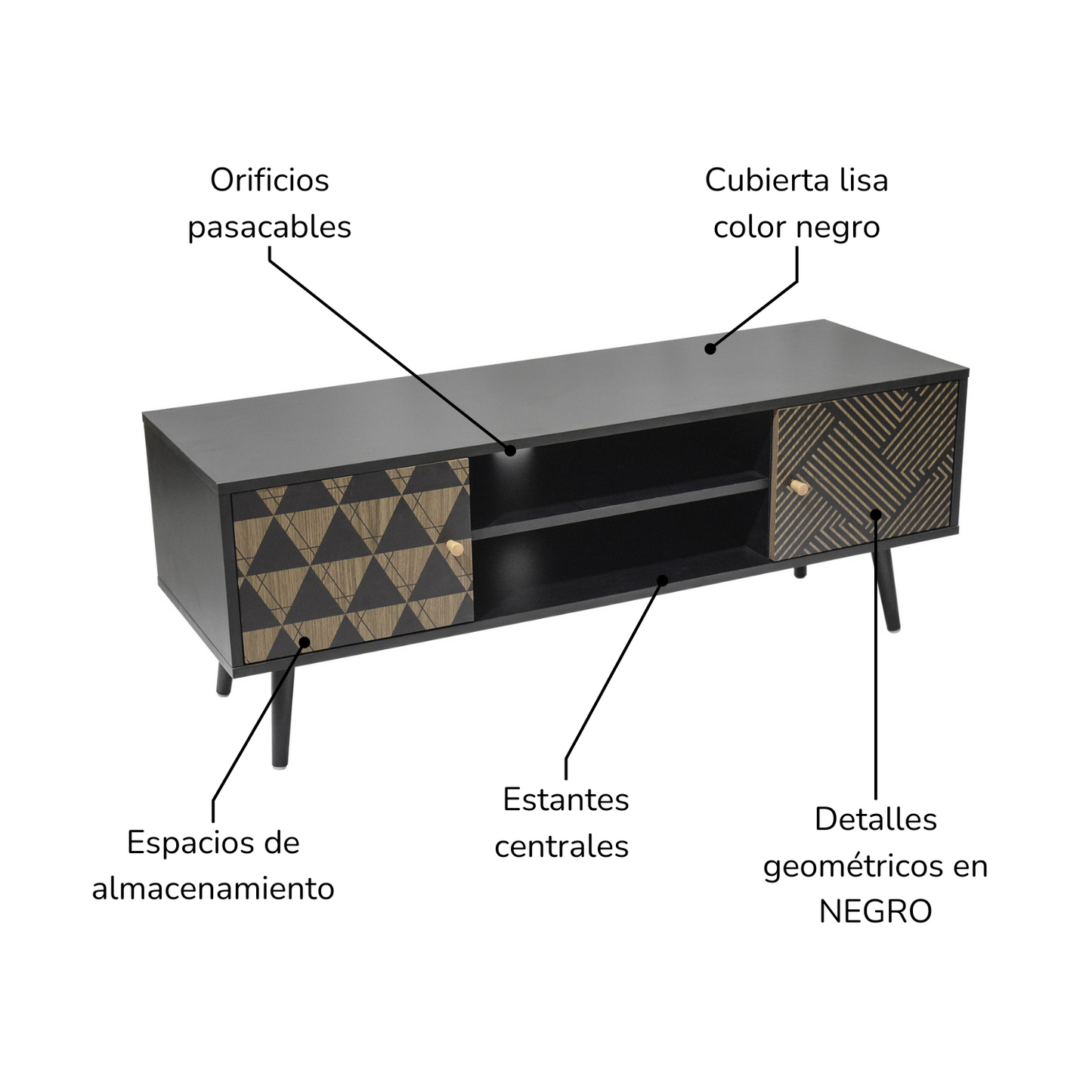 Mueble de TV Corintio-N Estilo Vintage Negro