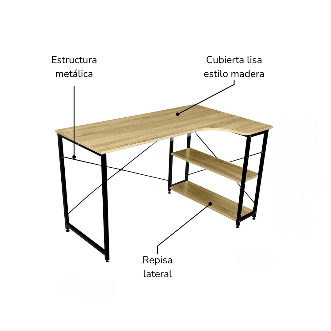 Combo Escritorio con Repisas + Silla de Oficina Delphi Negra