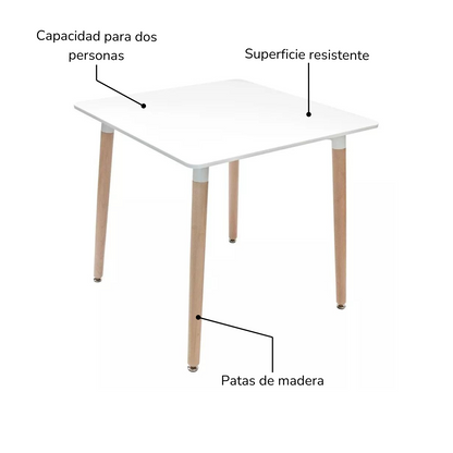 Mesa de Comedor Eames Nórdica Cuadrada Blanca