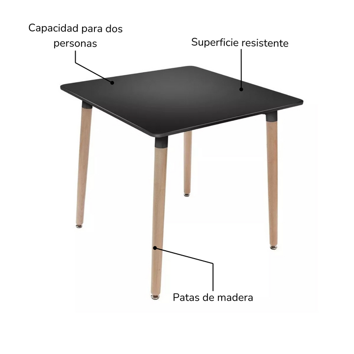 Mesa de Comedor Eames Nórdica Cuadrada Negro