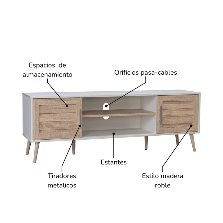 Mueble de TV Con Estantes y Puertas Blanco y Café