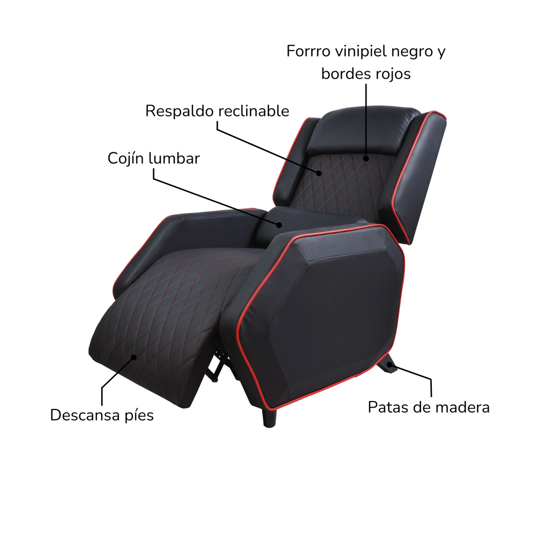Sillón Gamer Thunder Reclinable con Reposapies Negro