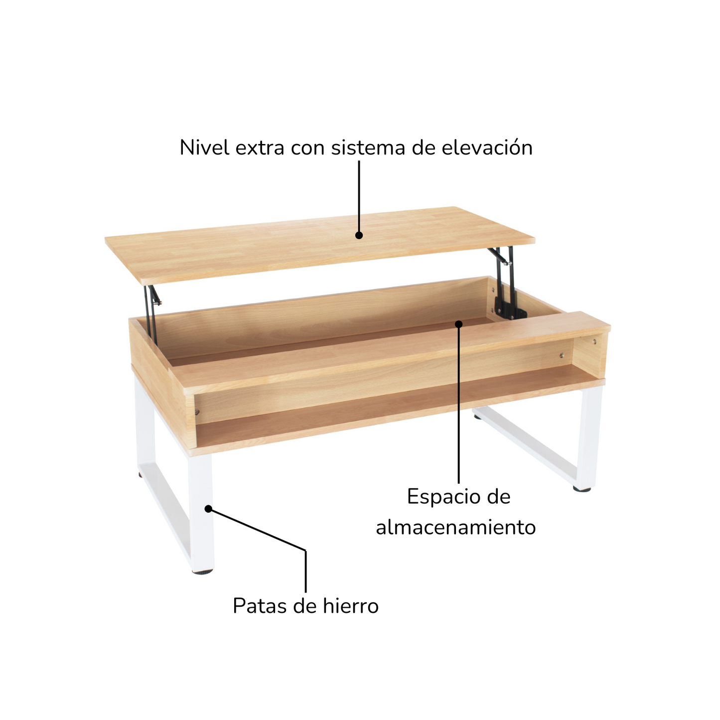 Mesa de Centro Elevable con Compartimento Oculto Café y Blanco