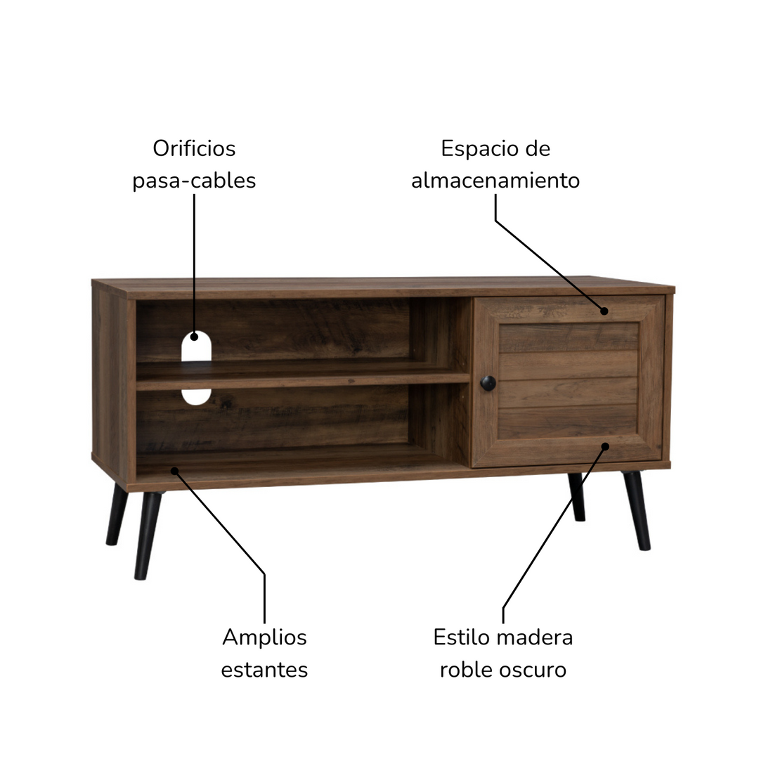 Mueble de TV con Estantes y Puerta Café Oscuro