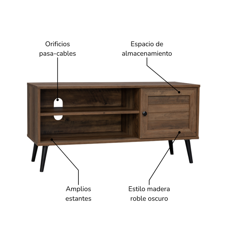 Mueble de TV con Estantes y Puerta Café Oscuro